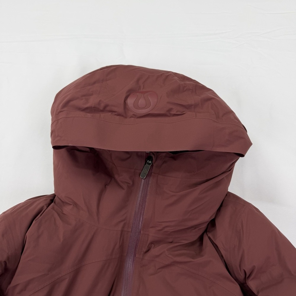Lululemon Long Puffer Coat Women's 6 Burgundy Goose Down Hooded Winter Parka - Picture 3 of 16
